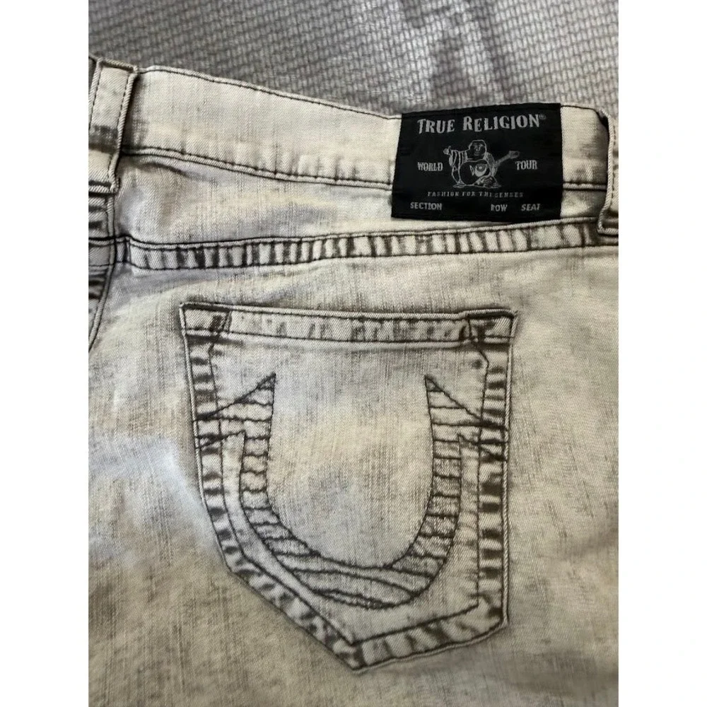 True Religion Mens Rocco Biker Slim Fit Moto‎ Jeans Grey Acid Wash Size 44x33